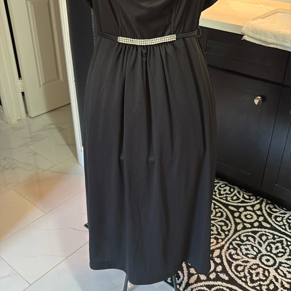 Vintage 70s 80s elegant formal wear black dress rhinestone belt - Picture 3 of 6